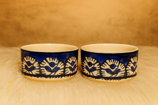 Small Blue & White Handpainted Chutney Bowl/Pickle Bowl/Sauce Serving Bowls - Set of 2