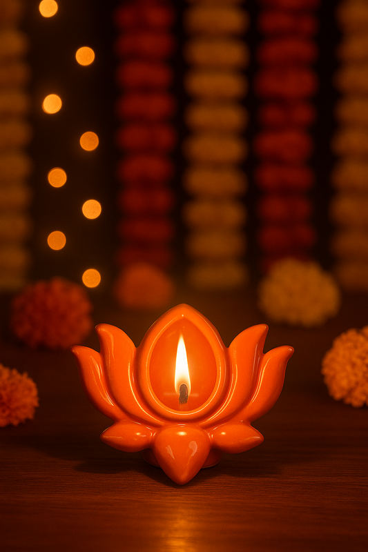 Ceramic Lotus Shape Diya | Decorative Oil Lamp for Puja, Temple & Festive Home Décor | Gift Article