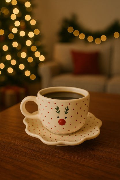 Christmas Ceramic Cup & Plate Set – Festive Red & Green Hand-Painted Design