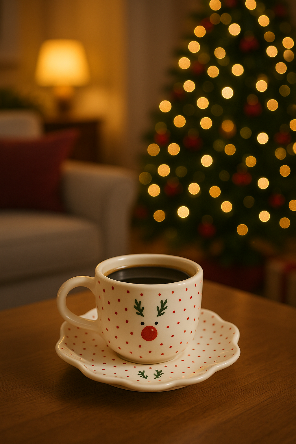 Christmas Ceramic Cup & Plate Set – Festive Red & Green Hand-Painted Design