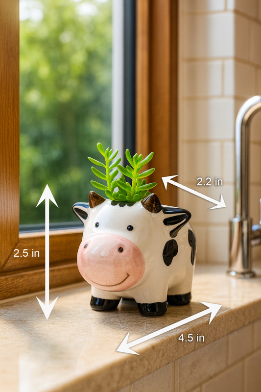 Cute Ceramic Cow Planter | Animal Shaped Pot for Succulents & Indoor Plants | Home Decor
