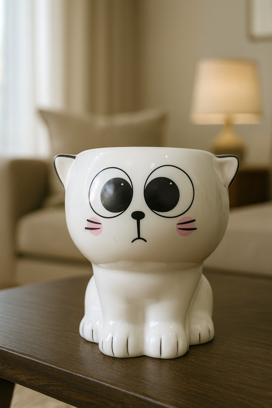 Cute Cat Shaped Ceramic Planter | 8 inch Height × 7.5 inch Diameter | Indoor & Outdoor Pot