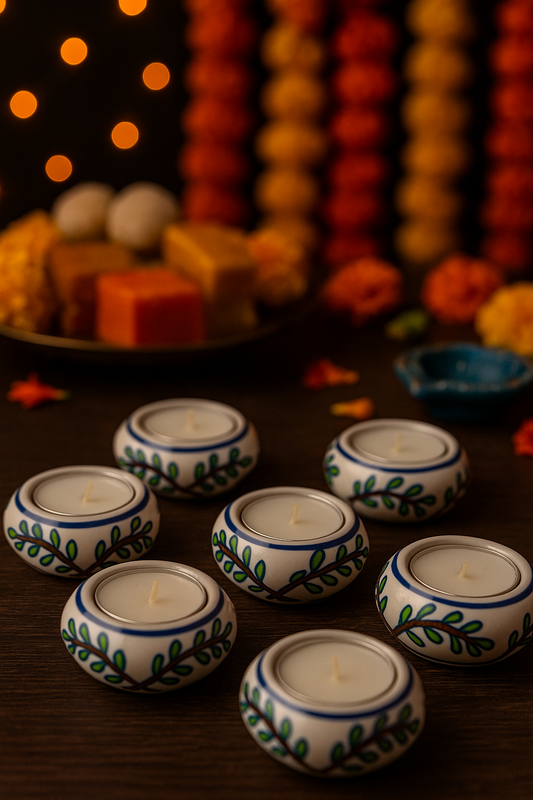 Ceramic Decorative Diya Gift Box | Set of 6 Designer Diyas | Diwali & Festival Décor
