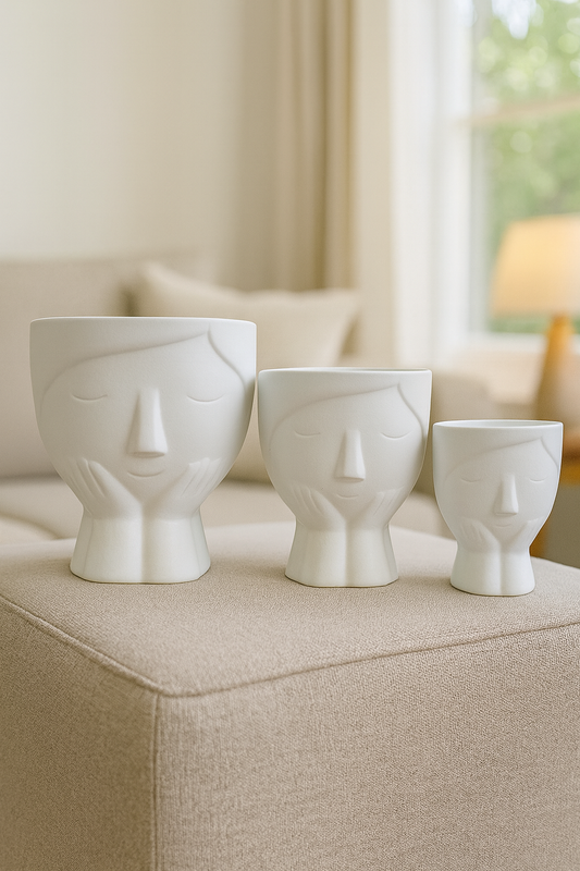 Ceramic Face Vase Planters – Artistic Head Shaped Pots | Set of 3 | Modern Home Décor