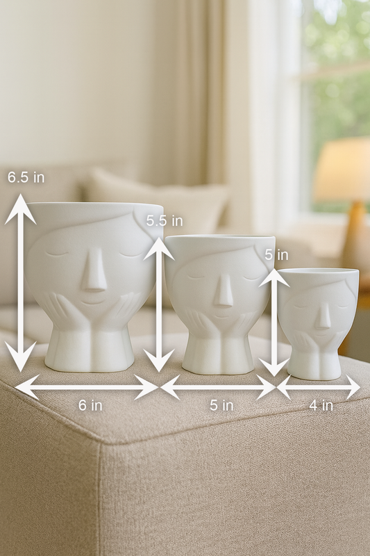 Ceramic Face Vase Planters – Artistic Head Shaped Pots | Set of 3 | Modern Home Décor
