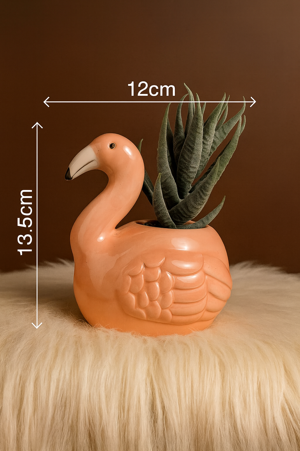 Flamingo Ceramic Planter with Faux Succulent | Cute Animal Home Décor | 12cm width and 13.5 cm Height