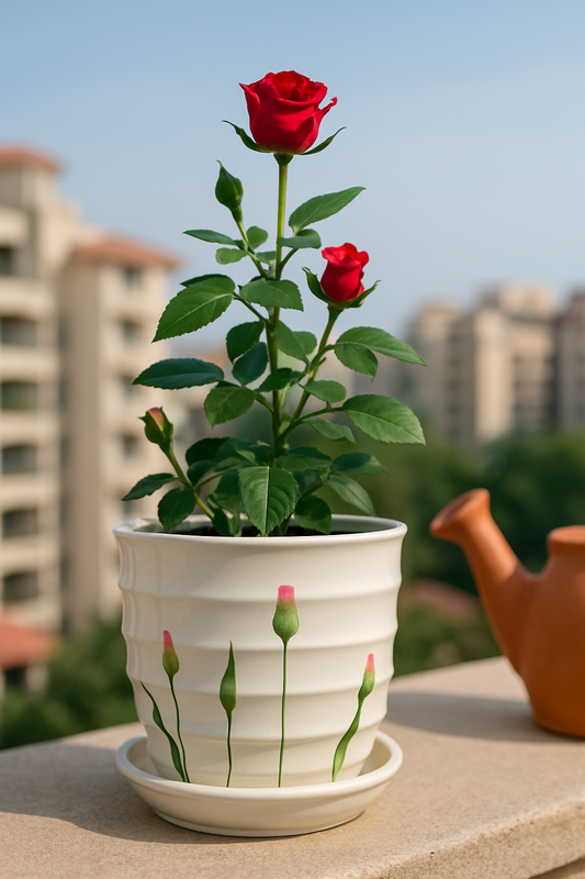 Luxury Handcrafted White Ceramic Planter with Floral Detailing – 5x6 Inch | Elegant Indoor Plant Pot | HouseOfEleganceHub | Premium Export Collection | Designer Planter for Home & Office Décor