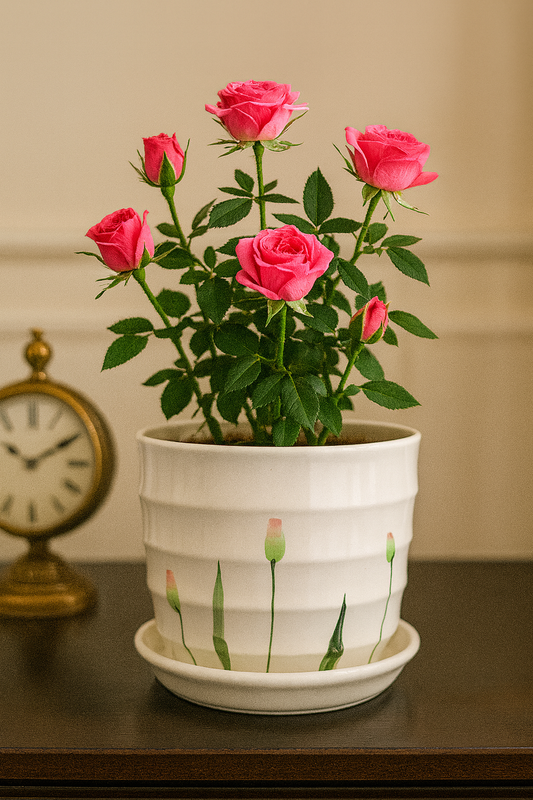Exquisite Handcrafted White Ceramic Planter with Floral Design – 6x6 Inch | Luxury Indoor Plant Pot | HouseOfEleganceHub | Premium Export Collection