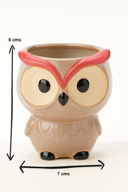 Cute Owl Ceramic Planter – Mini Animal Flower Pot for Home & Desk Decor (7 × 8 cm)