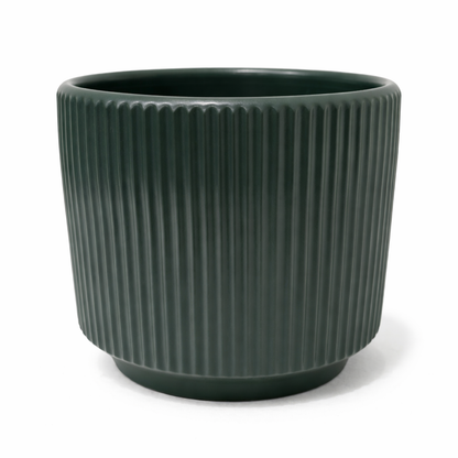 House of Eleganve Hub Green Premium Porcelain Ceramic Planter Pot for Indoor Plants | 12 cm Round Ribbed Design | Modern Decorative Flower Pot for Home, Office & Living Room