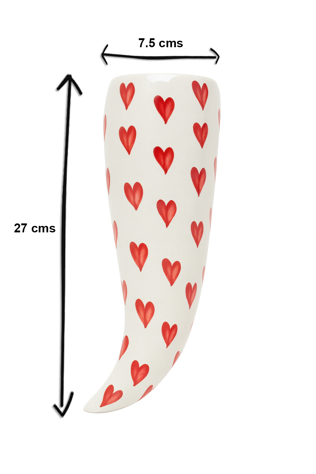 Heart Print Horn-Shaped Wall Vase (set of 2) – Ceramic Hanging Wall Decor (27 cm)
