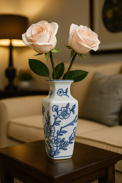 Blue & White Porcelain Vase – Oriental Floral Design