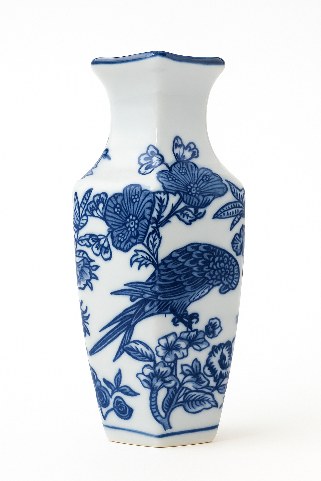Blue & White Porcelain Vase – Oriental Floral Design
