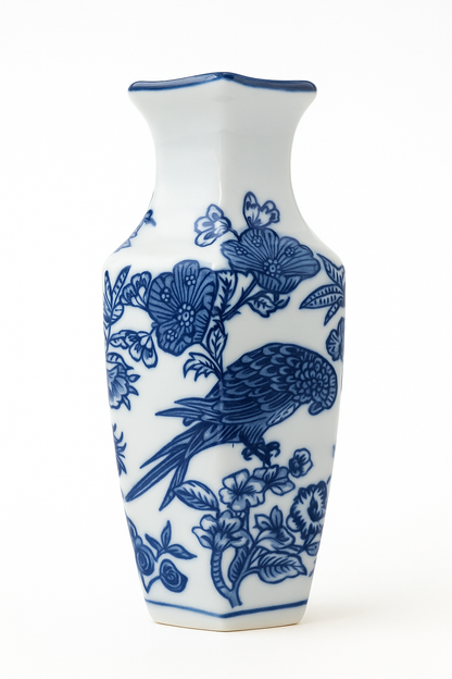 Blue & White Porcelain Vase – Oriental Floral Design