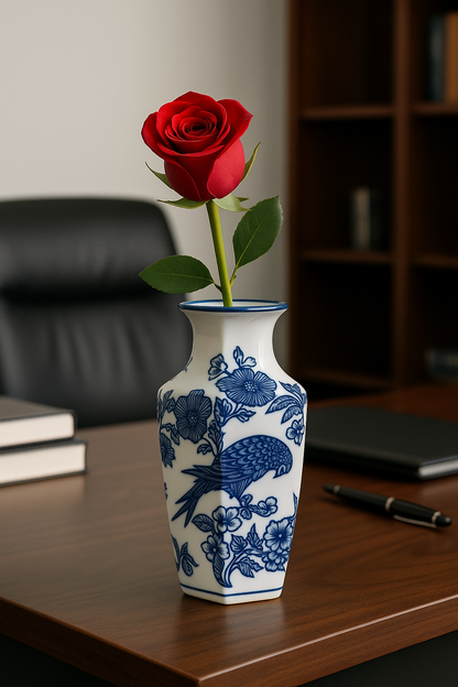 Blue & White Porcelain Vase – Oriental Floral Design