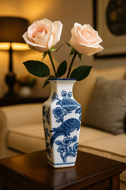Blue & White Porcelain Vase – Oriental Floral Design