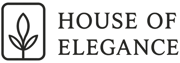 Logo for 'House of Elegance' with a leaf symbol on a white background