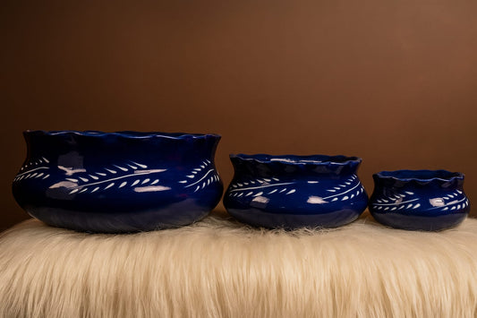 Azure Bloom - Ceramic Bowl Set (Set of 3)