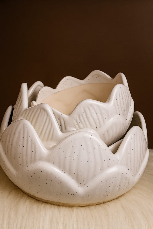 Lotus-Inspired Ceramic Bowls: Set of 3 – Elegant Nesting Design