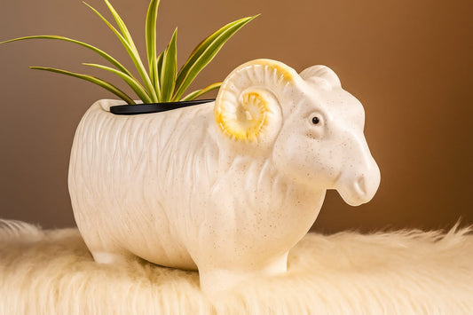 Ram Shaped Ceramic Planter – Unique & Elegant Decor Piece