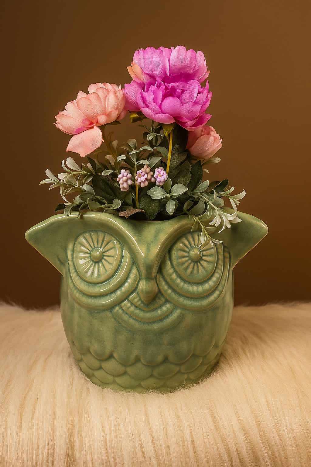 Owl Ceramic Planter – Elegant Green Finish
