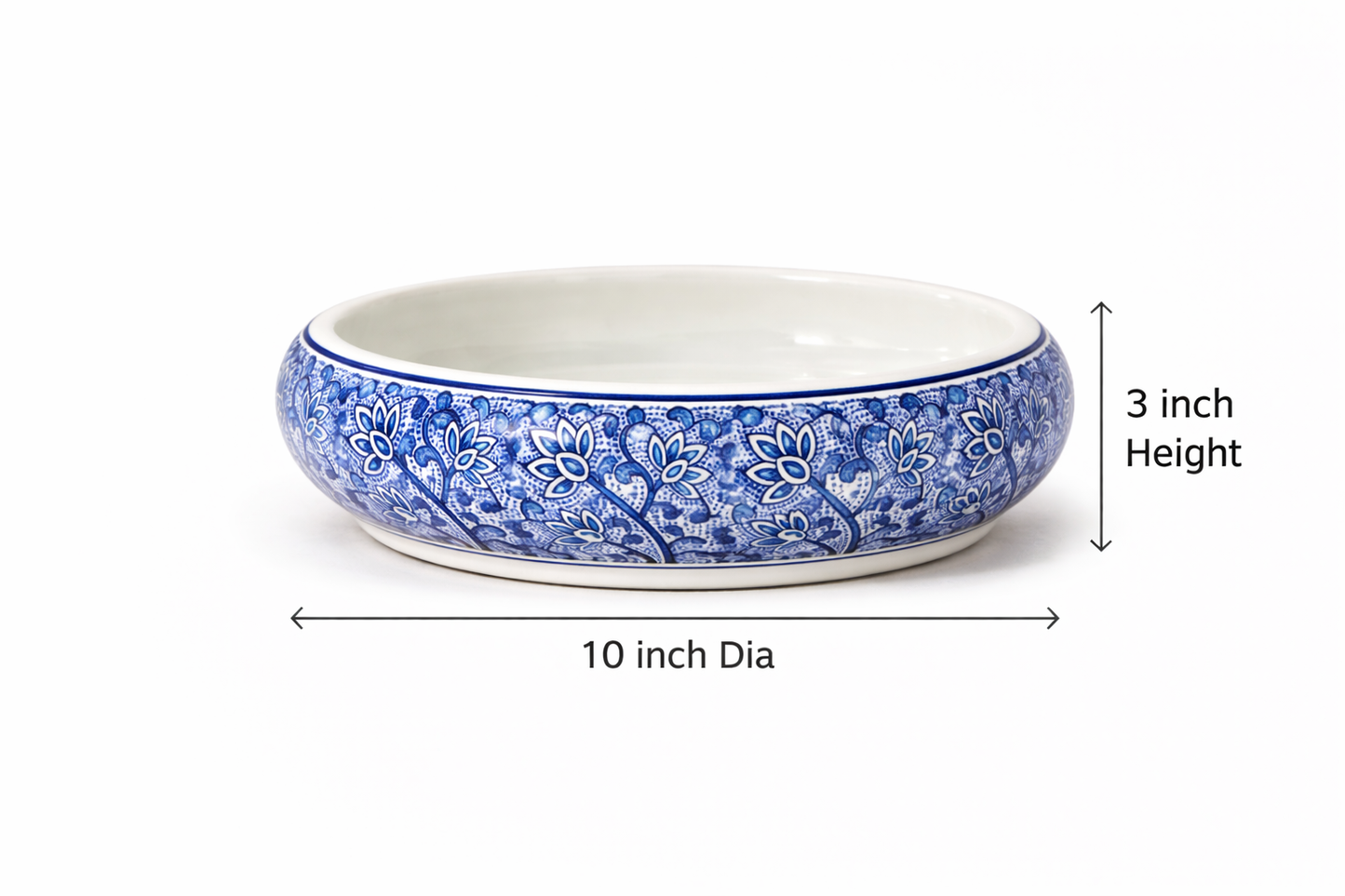 House of Elegance Hub Blue & White Porcelain Urli Bowl – Decorative Floating Flower Bowl with Water & Candle Setup | Premium Imported Ceramic Urli for Home Decor, Living Room & Festive Use