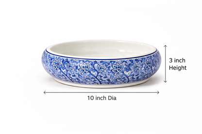 House of Elegance Hub Blue & White Porcelain Urli Bowl – Decorative Floating Flower Bowl with Water & Candle Setup | Premium Imported Ceramic Urli for Home Decor, Living Room & Festive Use