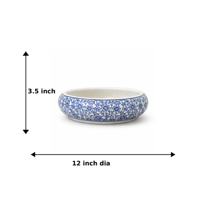 House of Elegance Hub 12 Inch Blue & White Porcelain Urli Bowl – Imported Ceramic Decorative Water Bowl for Floating Flowers & Candles, Centerpiece for Living Room, Festive & Diwali Decor