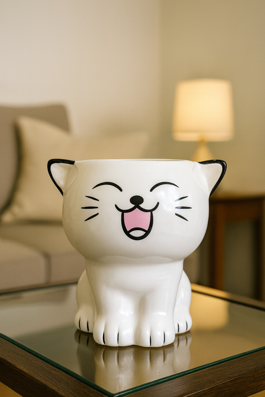 Cute Cat Shaped Ceramic Planter | 8 inch Height × 7.5 inch Diameter | Indoor & Outdoor Pot