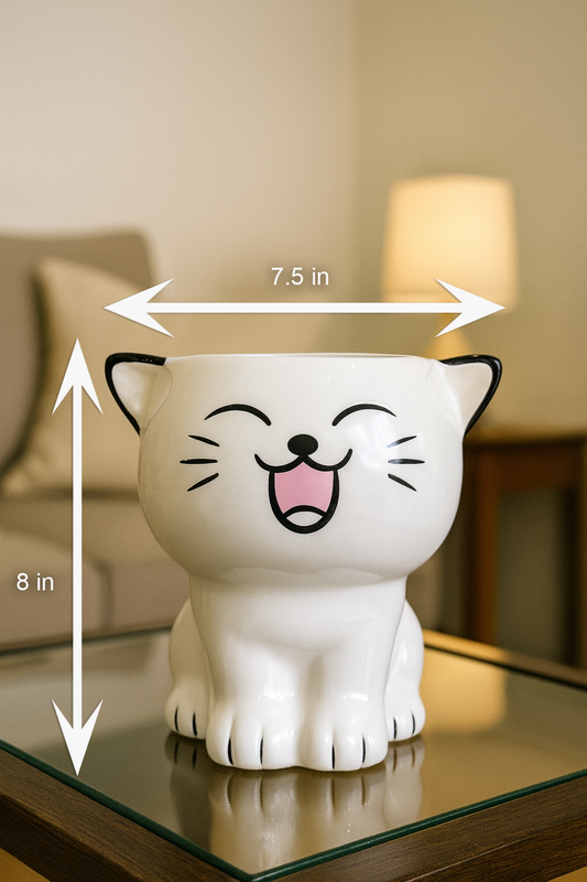 Cute Cat Shaped Ceramic Planter | 8 inch Height × 7.5 inch Diameter | Indoor & Outdoor Pot