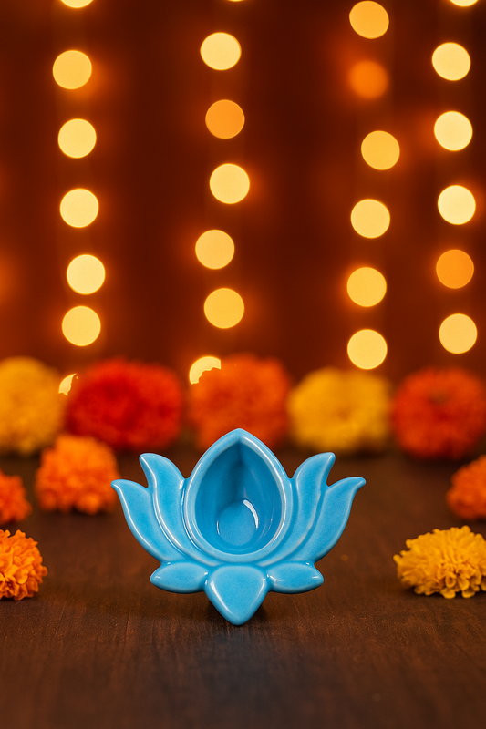 Ceramic Lotus Shape Diya | Decorative Oil Lamp for Puja, Temple & Festive Home Décor | Gift Article