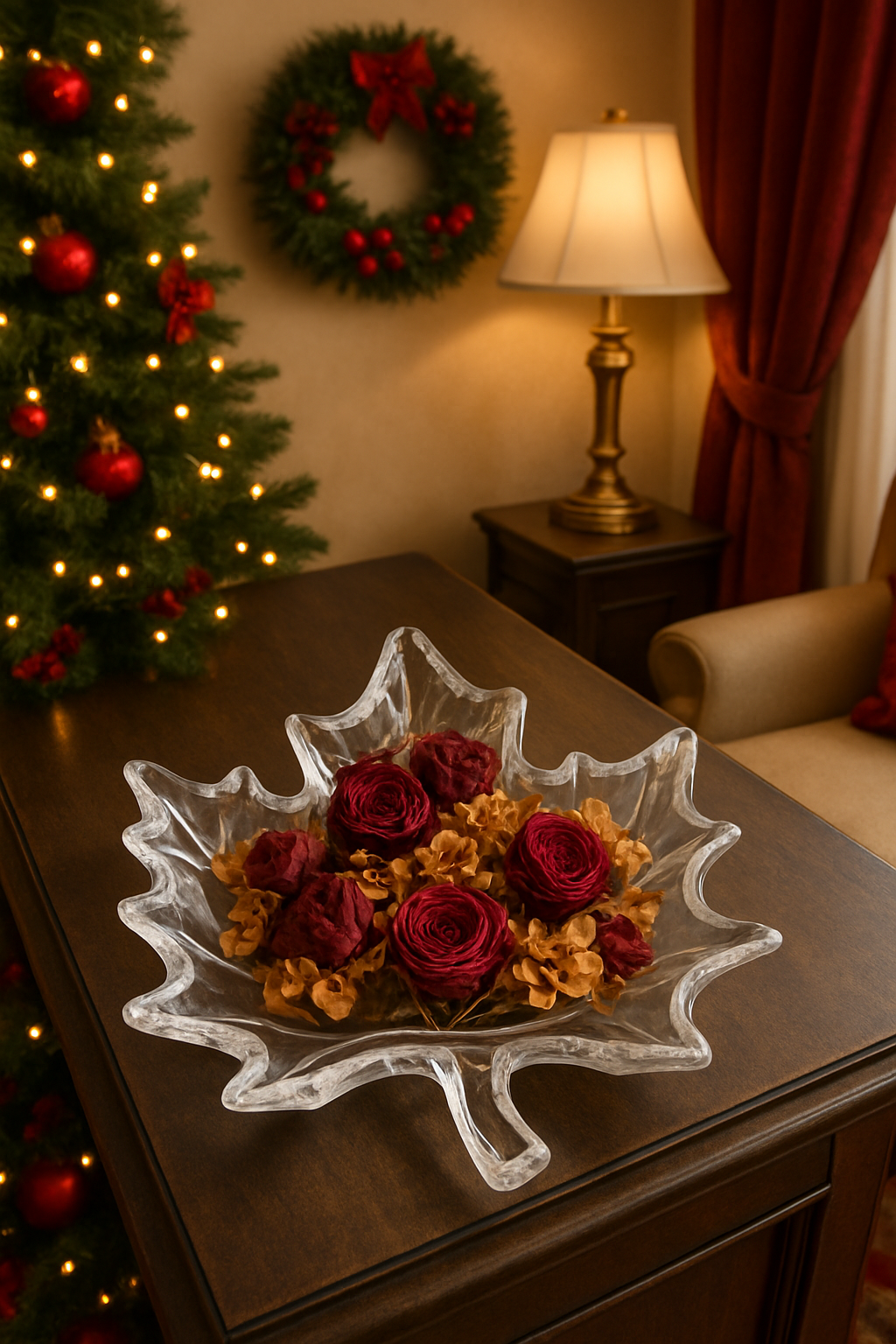 Maple Leaf Shaped Glass Plate | Decorative Serving & Center Table Tray | 22 cm × 20 cm