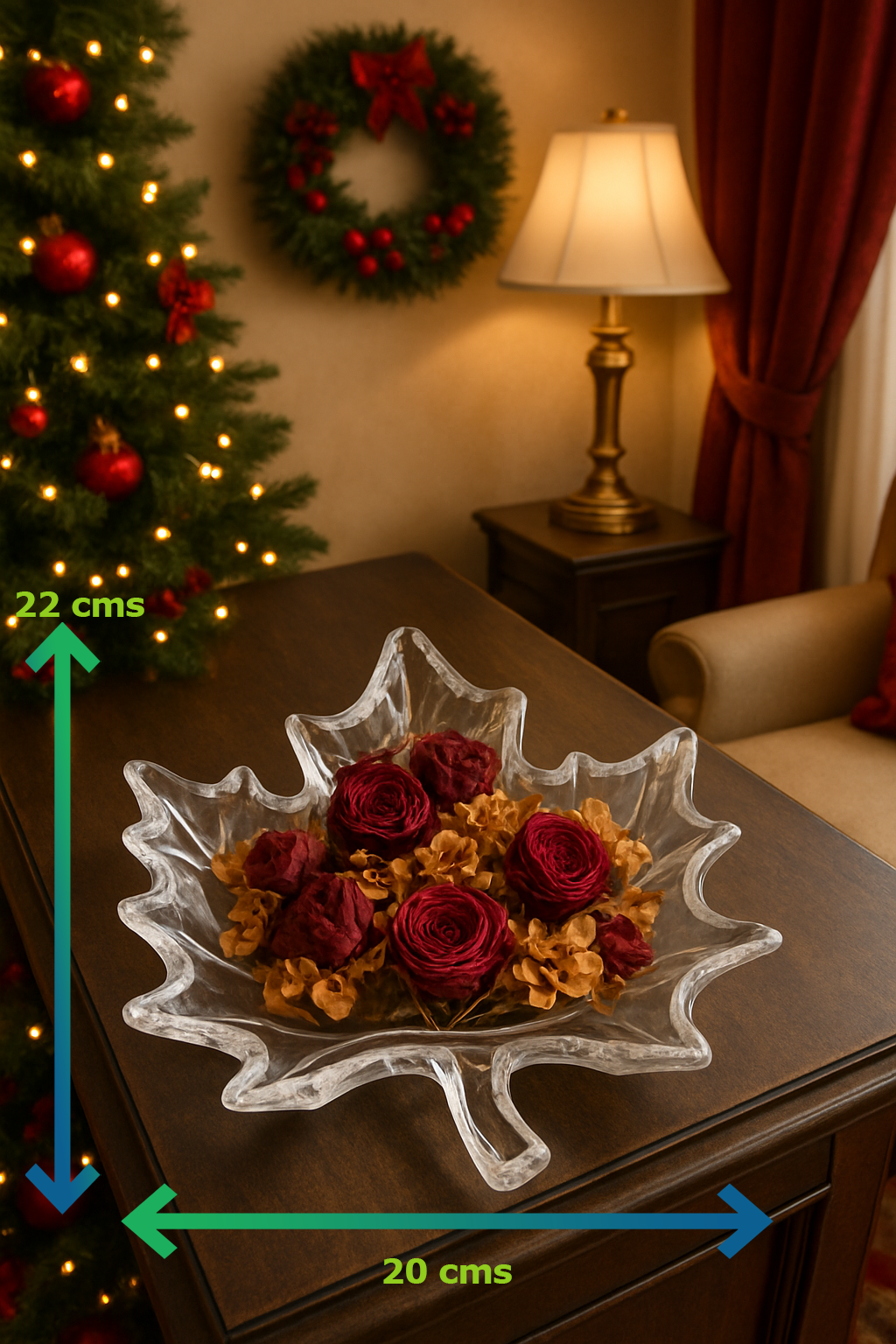 Maple Leaf Shaped Glass Plate | Decorative Serving & Center Table Tray | 22 cm × 20 cm