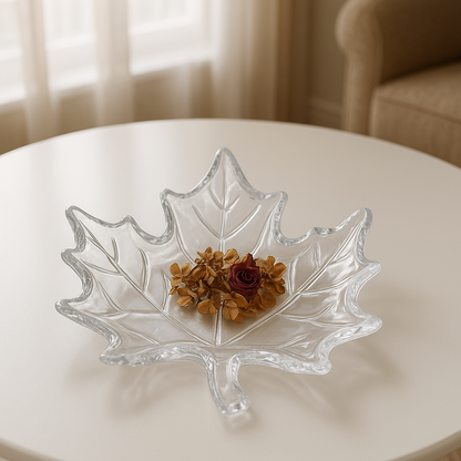 Maple Leaf Shaped Glass Plate | Decorative Serving & Center Table Tray | 22 cm × 20 cm