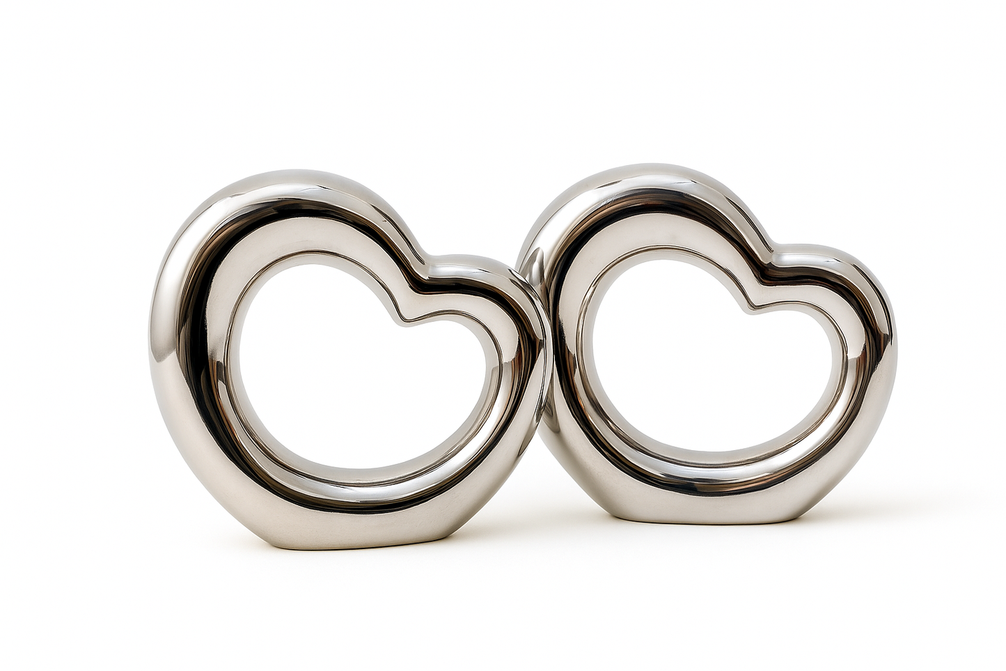 Set of 2 Metal Heart Decor | Silver Double Heart Sculpture for Home & Gifting | 15 cm × 13 cm