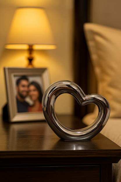 Set of 2 Metal Heart Decor | Silver Double Heart Sculpture for Home & Gifting | 15 cm × 13 cm