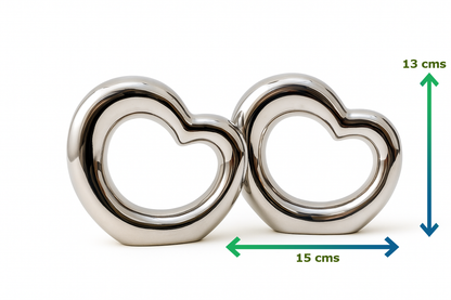 Set of 2 Metal Heart Decor | Silver Double Heart Sculpture for Home & Gifting | 15 cm × 13 cm