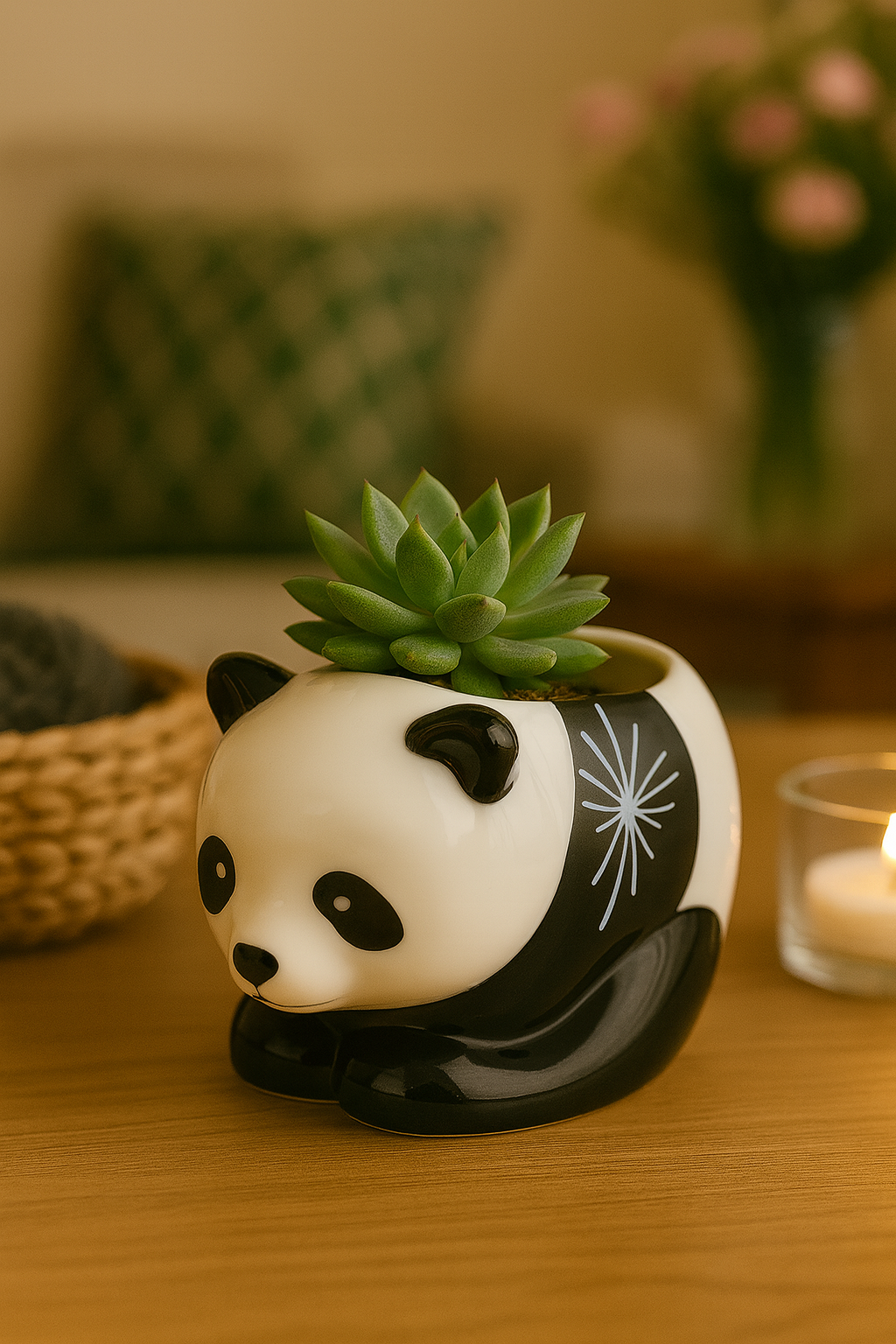 Cute Panda Ceramic Planter – Animal Succulent Pot (12 cm × 8 cm × 6 cm)