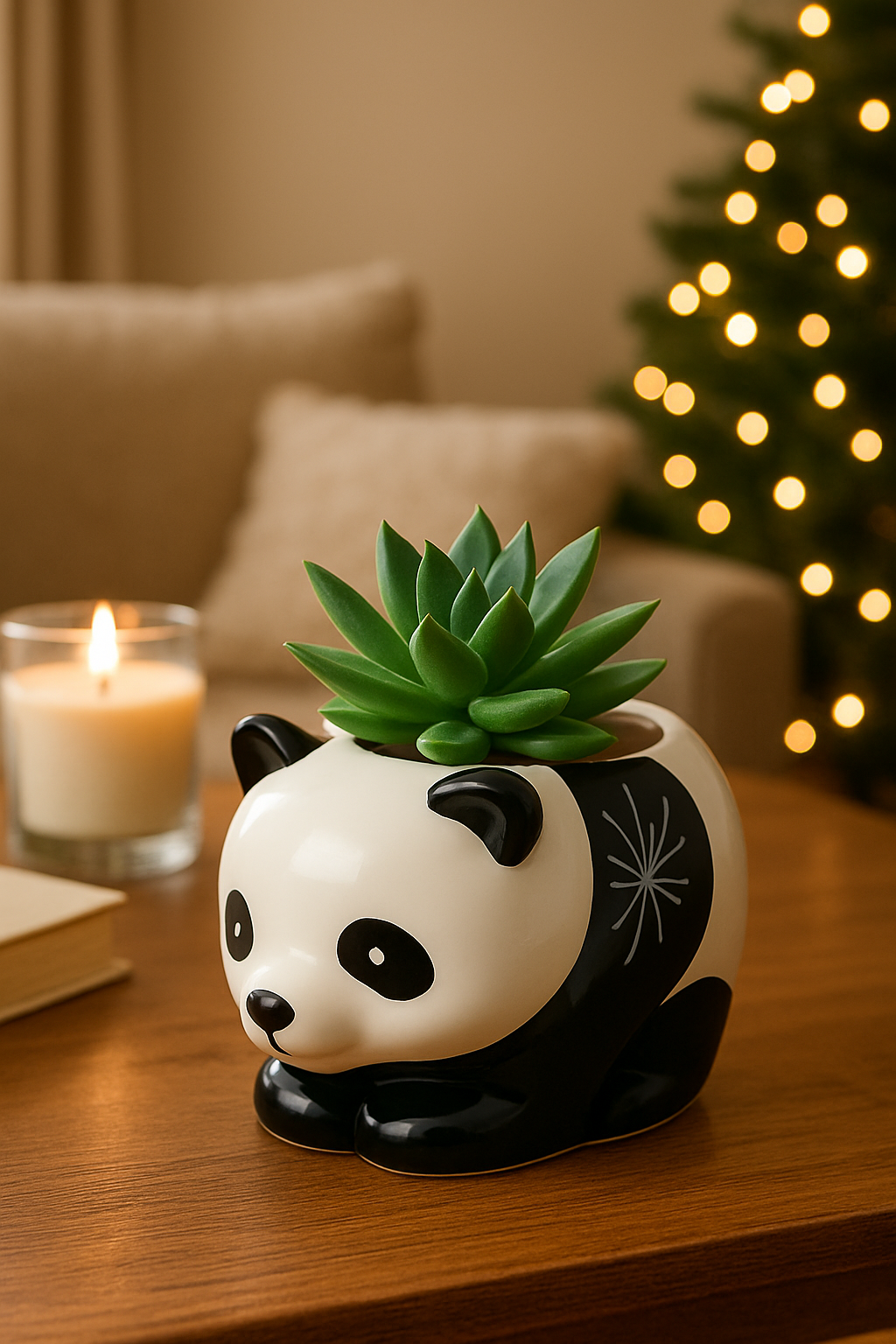 Cute Panda Ceramic Planter – Animal Succulent Pot (12 cm × 8 cm × 6 cm)