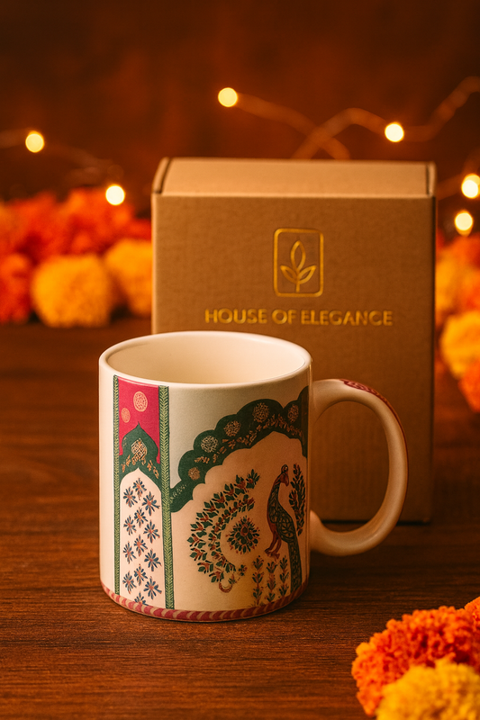 Premium Ceramic Coffee Mug  – 350 ml (Single Piece) | Peacock Print | Tea, Coffee & Milk Mugs | Microwave Safe |