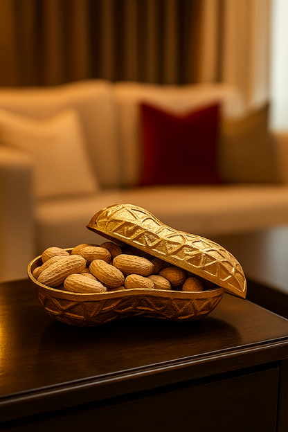 Golden Brass Peanut Shaped Serveware Bowl | Decorative Storage & Table Accent | Luxury Home & Table Decor