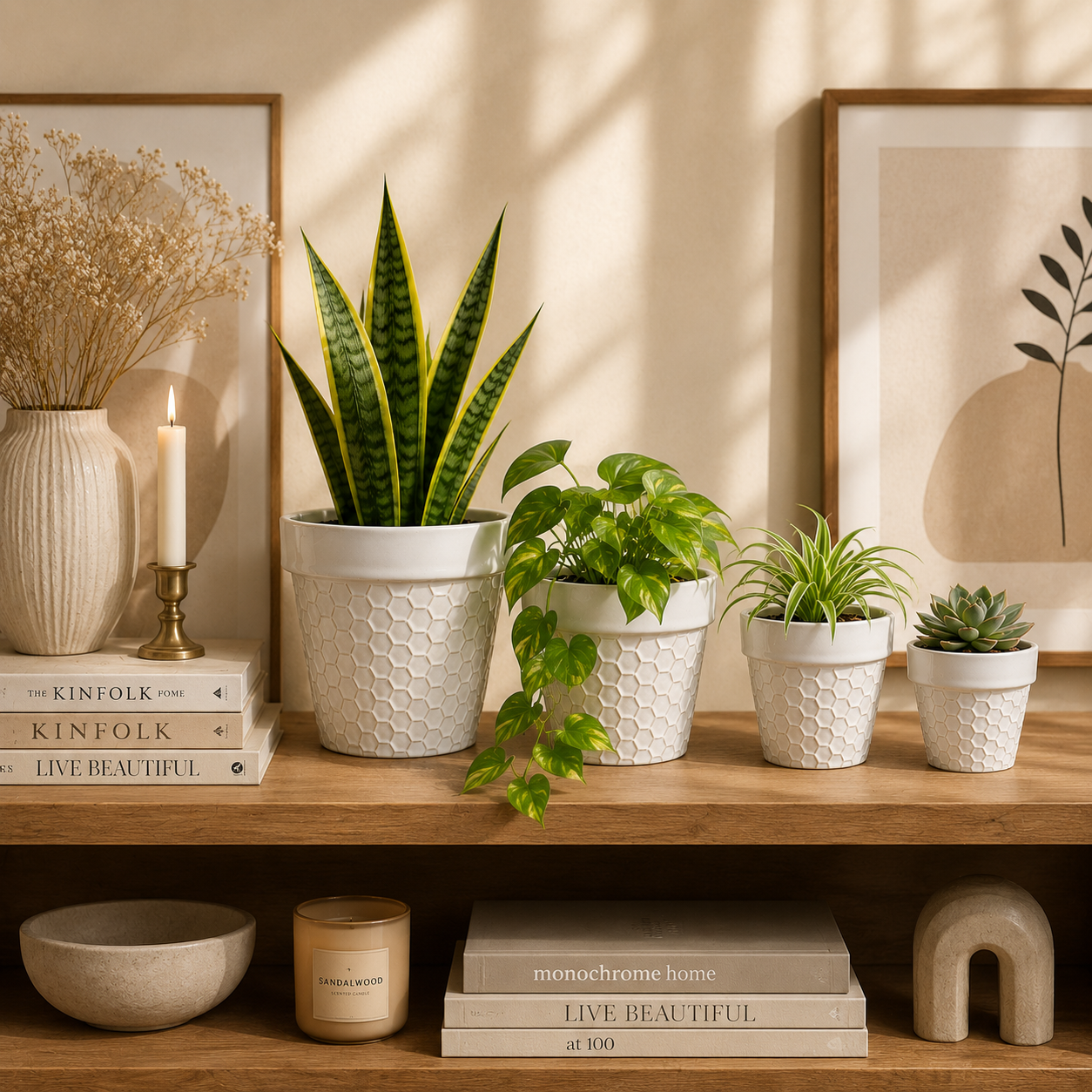 House of Elegance Hub Ceramic Planter Set of 4 | White Embossed Indoor Plant Pots for Home Décor | Modern Decorative Ceramic Flower Pots for Succulents, Snake Plant, Pothos & Indoor Plants