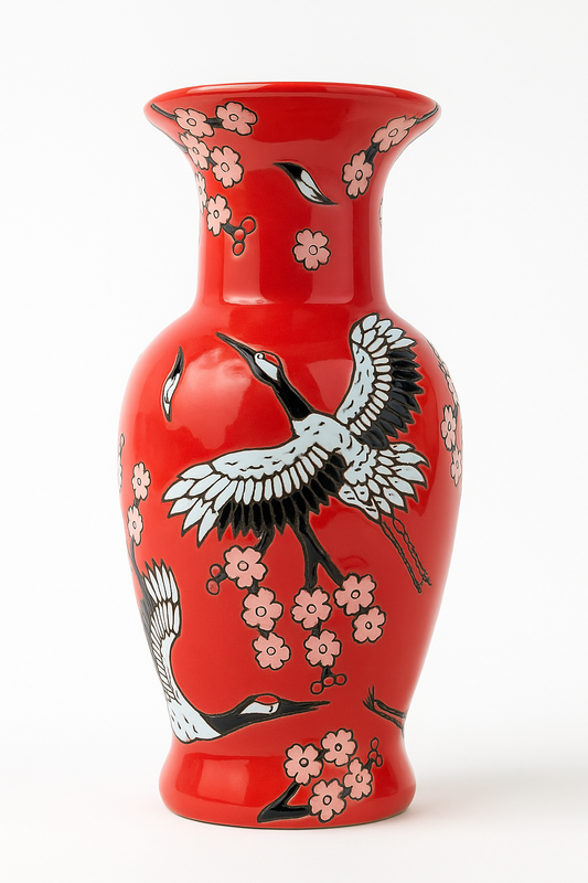 Japanese Porcelain Vase | Imported Crane & Cherry Blossom Design | Available in 3 Colors