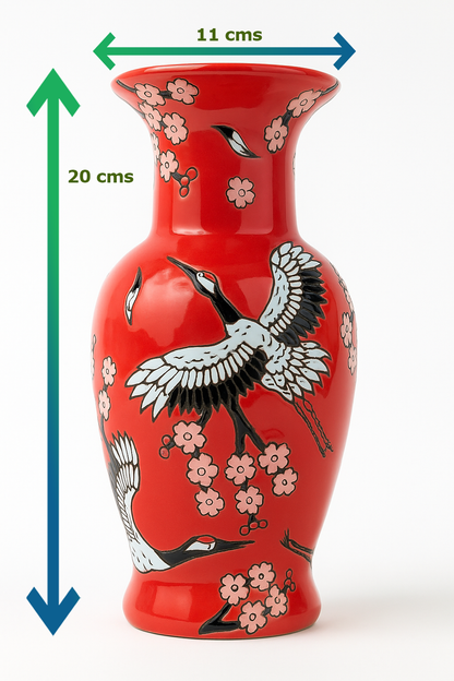 Japanese Porcelain Vase | Imported Crane & Cherry Blossom Design | Available in 3 Colors