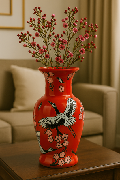 Japanese Porcelain Vase | Imported Crane & Cherry Blossom Design | Available in 3 Colors