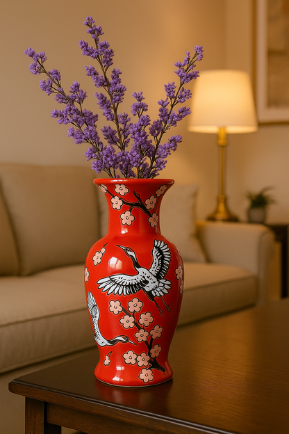 Japanese Porcelain Vase | Imported Crane & Cherry Blossom Design | Available in 3 Colors