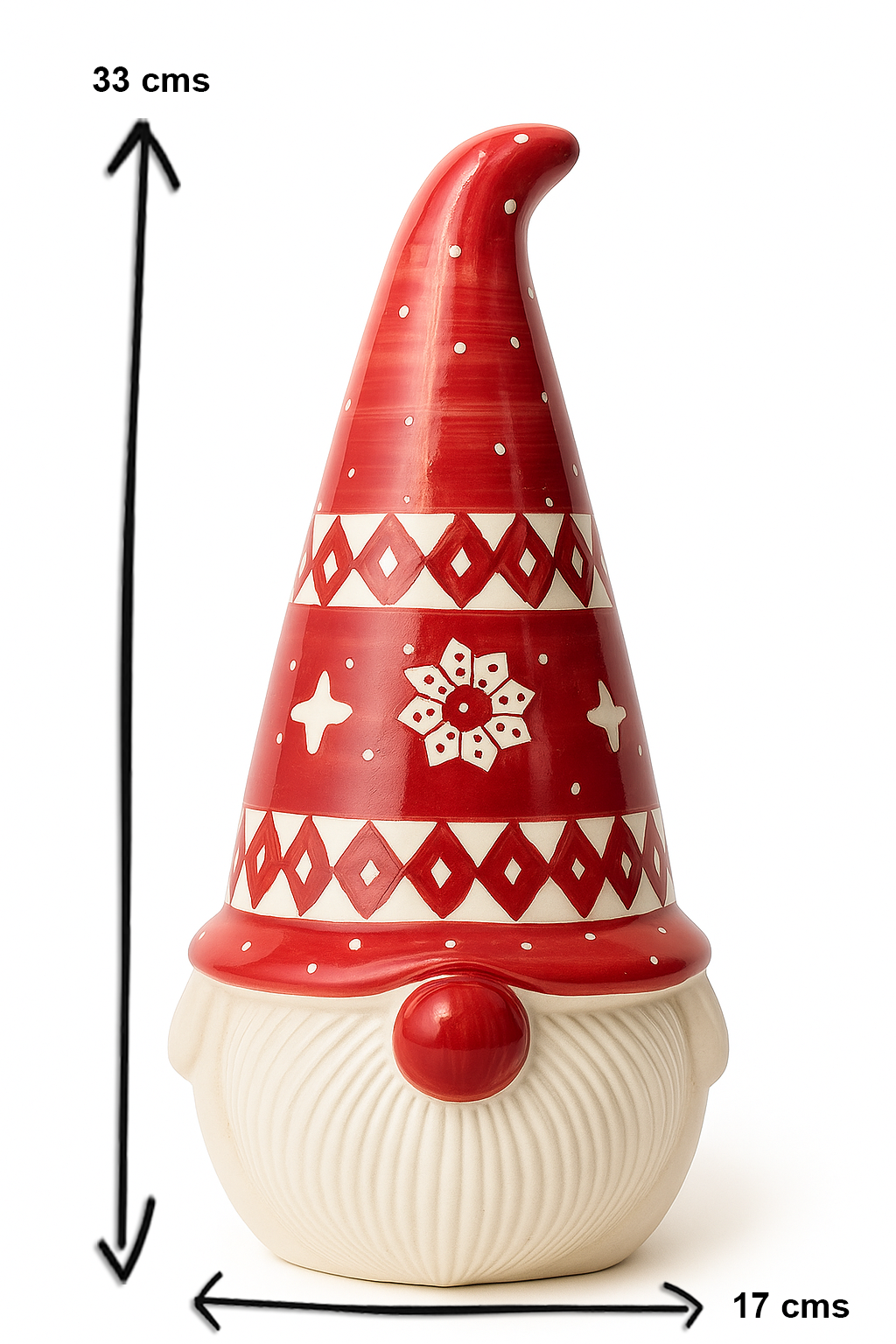 Red Santa Gnome Ceramic Decor – Christmas Table Accent (33 cm x 17 cm)
