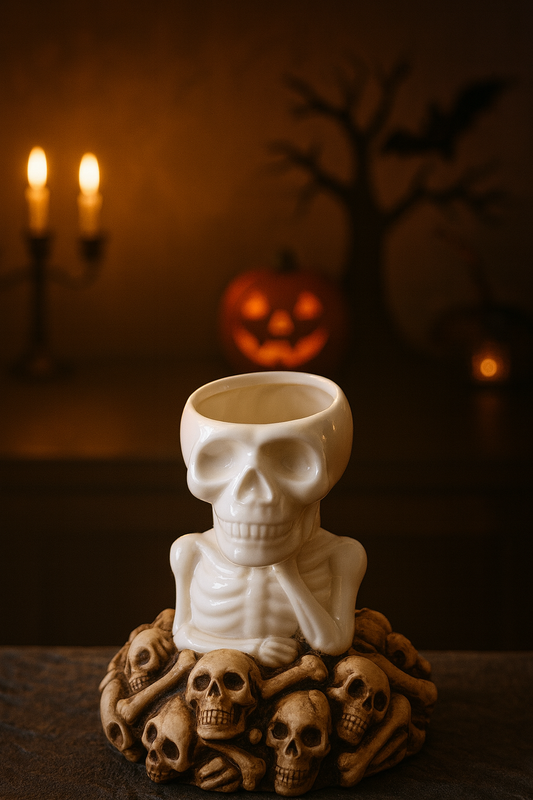 Ceramic Skeleton Planter | Unique Indoor & Outdoor Plant Pot | White Gloss Finish | Halloween-inspired décor