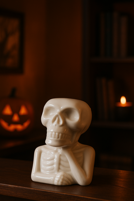 Ceramic Skeleton Planter | Unique Indoor & Outdoor Plant Pot | White Gloss Finish | Halloween-inspired décor