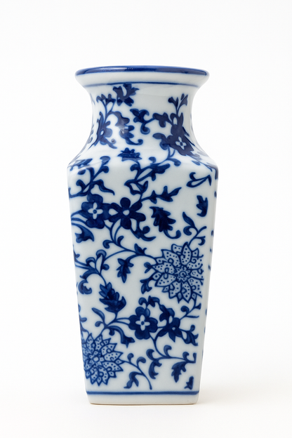 Blue & White Porcelain Vase – Oriental Floral Design